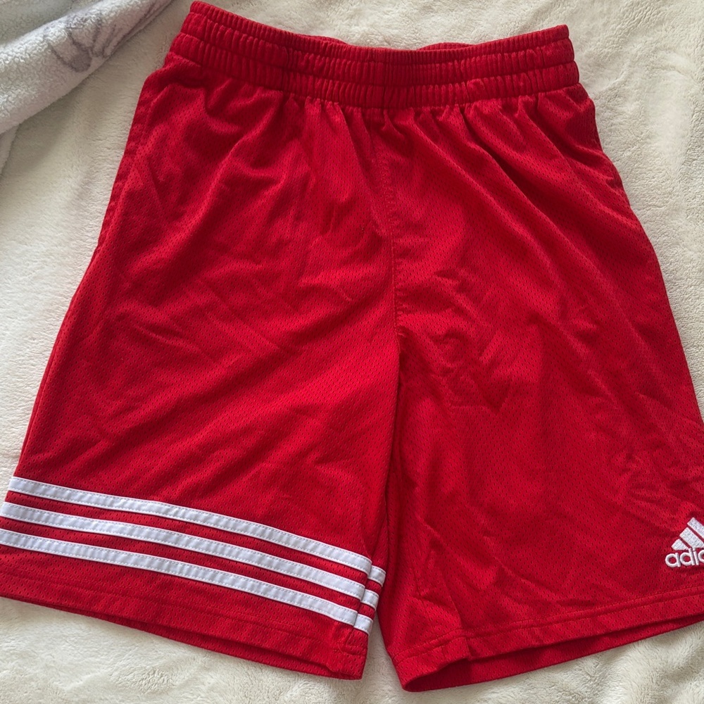 Adidas Scarlet Sports Shorts with White Accents